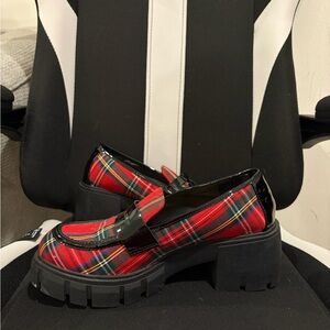Torrid Betsey Johnson Red Plaid Chunky Loafers